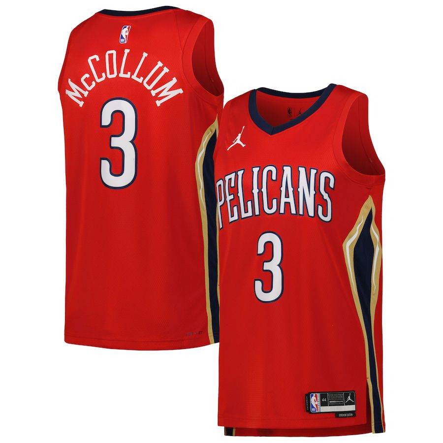 Men New Orleans Pelicans 3 CJ McCollum Jordan Brand Red 2022-23 Statement Edition Swingman NBA Jersey